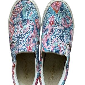 Lilly Pulitzer Pink and Blue Slip-On Sneakers Vibrant Canvas Design